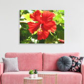 Briljant Rood Hibiscus Bloem Canvas Print (Insitu (Woonkamer))