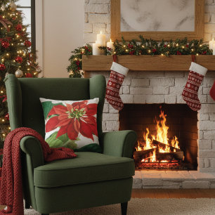 Briljant rood poinsettia botanisch kussen