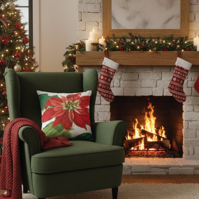 Briljant rood poinsettia botanisch kussen (Creator heeft geüpload)