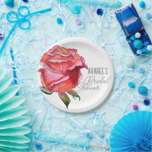 Briljant rood Waterverf Roos Vrijgezellenfeest Papieren Bordje (Feest)