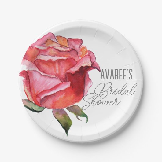 Briljant rood Waterverf Roos Vrijgezellenfeest Papieren Bordje (Voorkant)