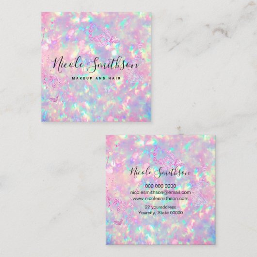 Briljant roze opaal vierkant visitekaartje (Voorkant / Achterkant)