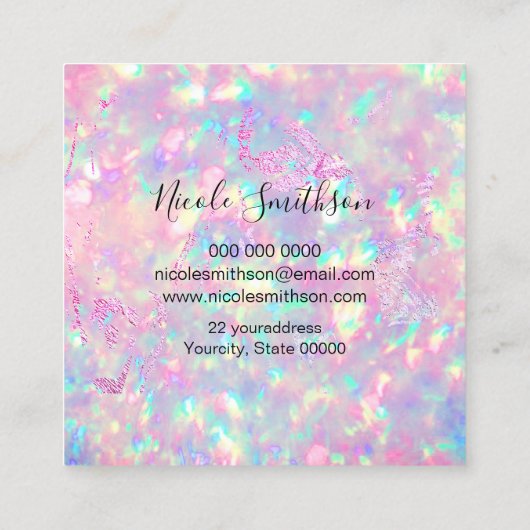 Briljant roze opaal vierkant visitekaartje (Achterkant)