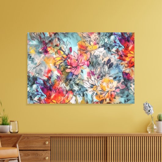 Briljant Sinaasappel Roze en Blauwgroen Abstract B Canvas Afdruk (Insitu (Woonkamer))
