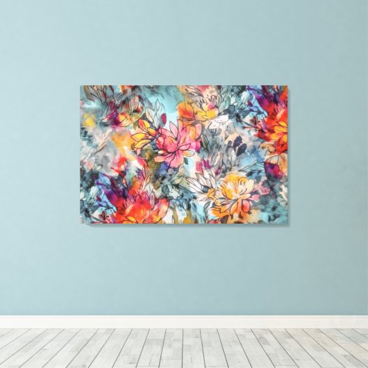 Briljant Sinaasappel Roze en Blauwgroen Abstract B Canvas Afdruk (Insitu (Houten vloer))