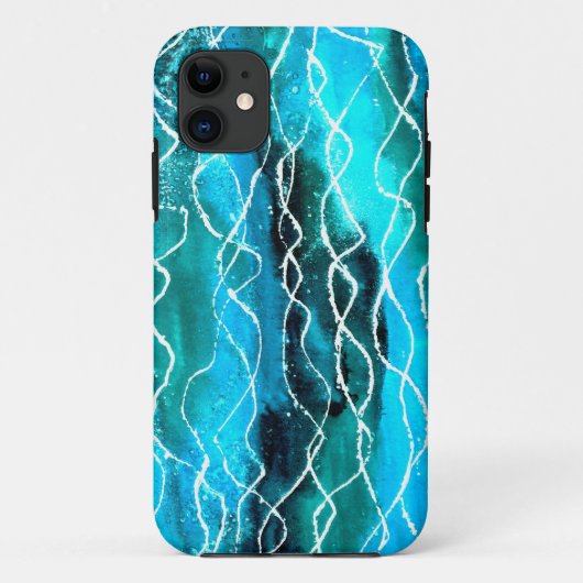 Briljant turkoois, zwart, witte golven Case-Mate iPhone case (Achterkant)