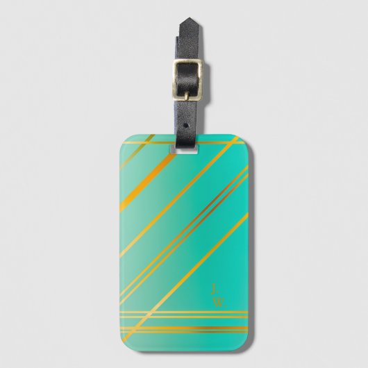Briljant Turquoise en Goud Gepersonaliseerd Bagagelabel (Voorkant (verticaal))