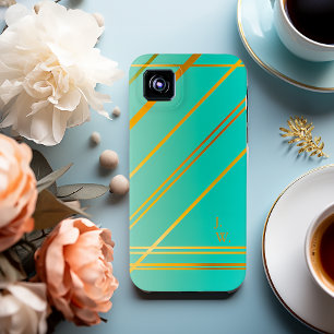 Briljant Turquoise en Goud Gepersonaliseerd iPhone 15 Mini Hoesje