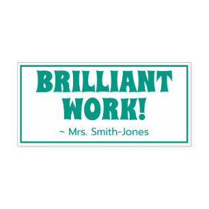 "BRILJANT WERK!" + Naam leraar Rubber Stamp Zelfinktende Stempel