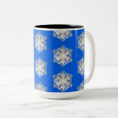Briljant Zilver IJs Blauw Kerstmis Sneeuwvlok Tweekleurige Koffiemok (Voorkant rechts)