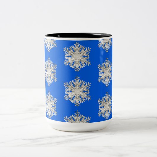 Briljant Zilver IJs Blauw Kerstmis Sneeuwvlok Tweekleurige Koffiemok (Center)