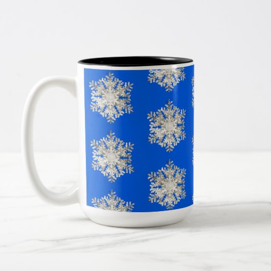 Briljant Zilver IJs Blauw Kerstmis Sneeuwvlok Tweekleurige Koffiemok (Links)