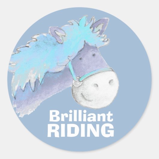 Briljantaarnpaard / pony-blauwe sticker (Voorkant)