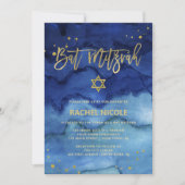 Briljantblauw en Faux Gold Bat Mitzvah Kaart (Voorkant)