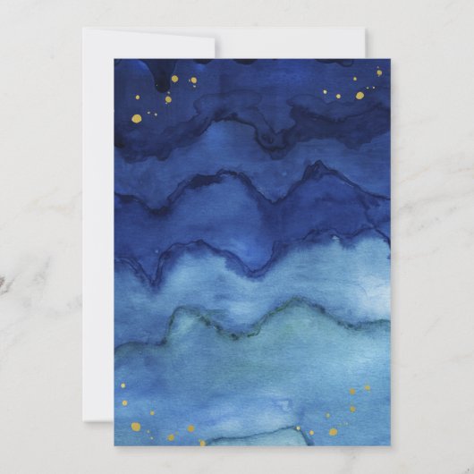 Briljantblauw en Faux Gold Bat Mitzvah Kaart (Achterkant)