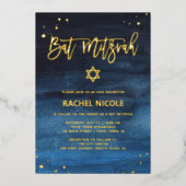 Briljantblauw en goudvlek Mitzvah Folie Uitnodiging (Voorkant)