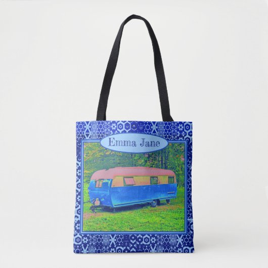 Briljantblauw kampeerwagen tote bag (Voorkant)