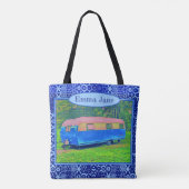 Briljantblauw kampeerwagen tote bag (Achterkant)