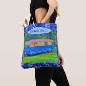 Briljantblauw kampeerwagen tote bag (Dichtbij)