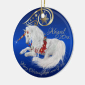 Briljantblauw kerstunicorn Gold Accent Joy Keramisch Ornament (Links)