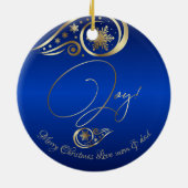 Briljantblauw kerstunicorn Gold Accent Joy Keramisch Ornament (Achterkant)