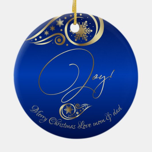 Briljantblauw kerstunicorn Gold Accent Joy Keramisch Ornament (Achterkant)