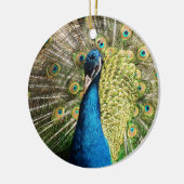 Briljantblauw Peacock Keramisch Ornament (Links)