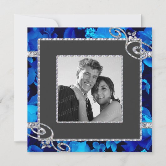 Briljantblauw Roos en diamanten zwemmen CSTM Kaart (Voorkant)