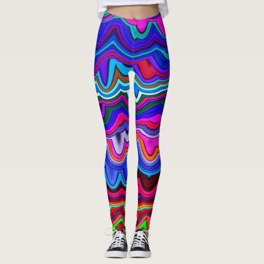 Briljantblauw, roze en heldere kleuren Abstract Ar Leggings (Voorkant)
