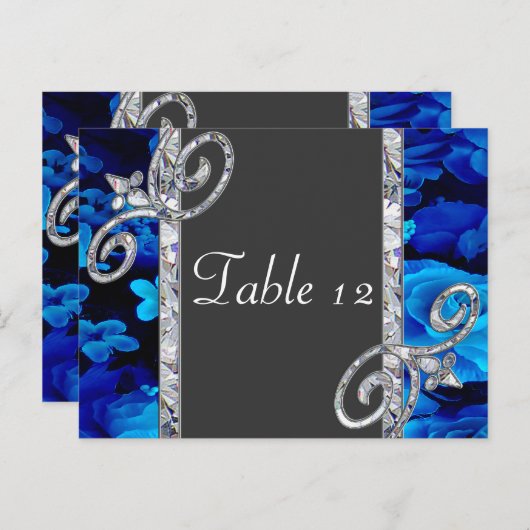 Briljantblauwe Rozen & Diamantwervelingen Bruiloft Briefkaart (Voorkant / Achterkant)