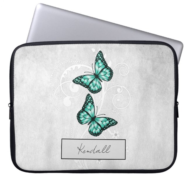 Briljante Blauwgroen Vlinders Laptop Sleeve (Voorkant)