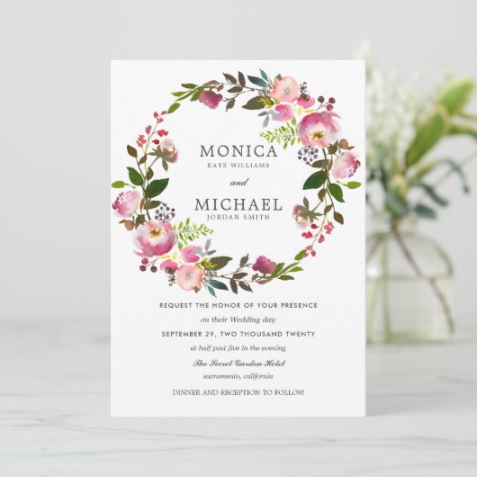 briljante bloei | Elegante bloemenkrans bruiloft Kaart (Staand voorkant)