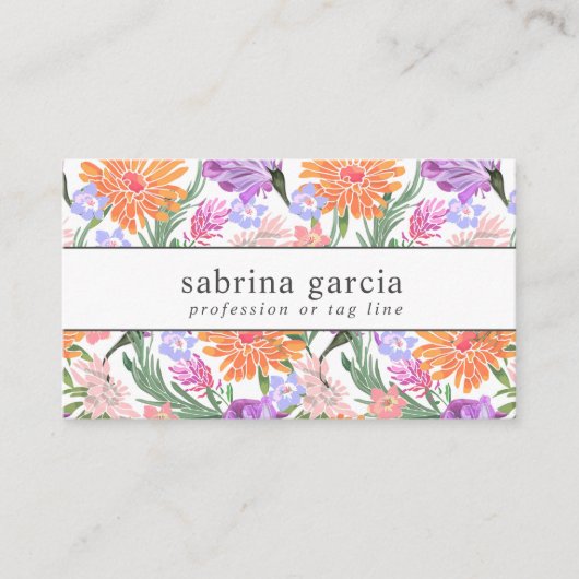 Briljante bloemen | Paarse oranje blauwe QR-code Visitekaartje (Voorkant)