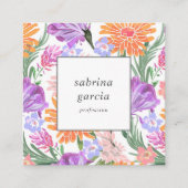 Briljante bloemen | Violet Blue oranje QR-code Vierkante Visitekaartje (Voorkant)