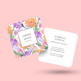 Briljante bloemen | Violet Blue oranje roze Vierkante Visitekaartje