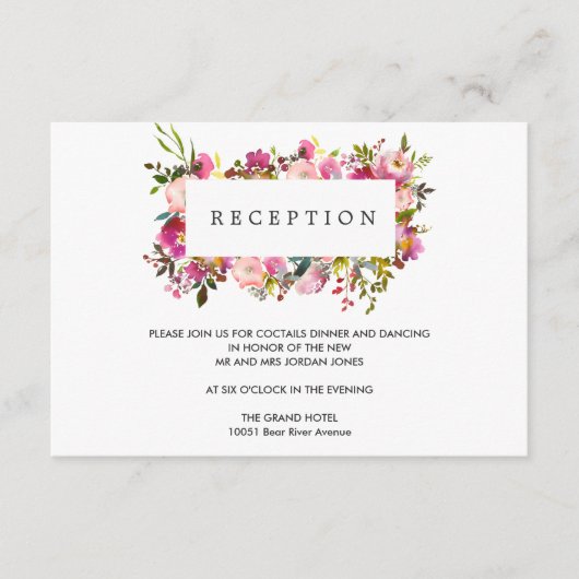 Briljante Bloom Bruiloft Bloem Receptie Behuizing Informatiekaartje (Voorkant)