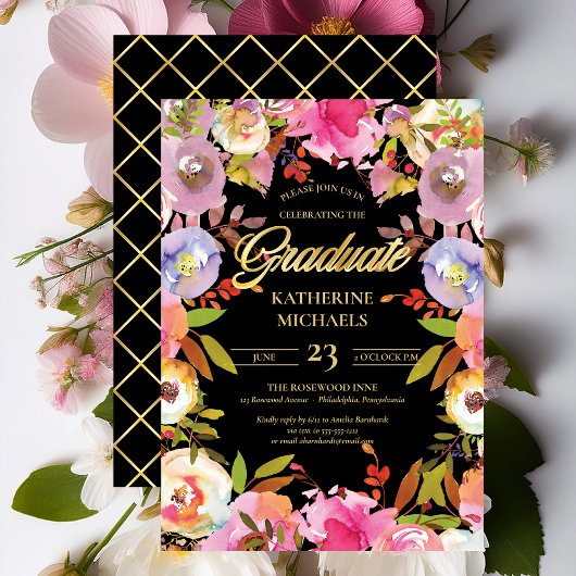 Briljante Bloom Waterverf Floral Graduation Party Kaart