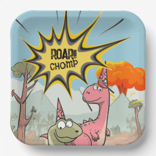Briljante Dino Verjaardag, Schattige Cartoon Dino Papieren Bordje