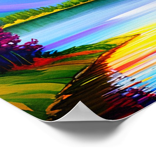 Briljante gekleurde tekening van zonsondergang ove poster (Hoek)