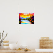 Briljante gekleurde tekening van zonsondergang ove poster (Keuken)