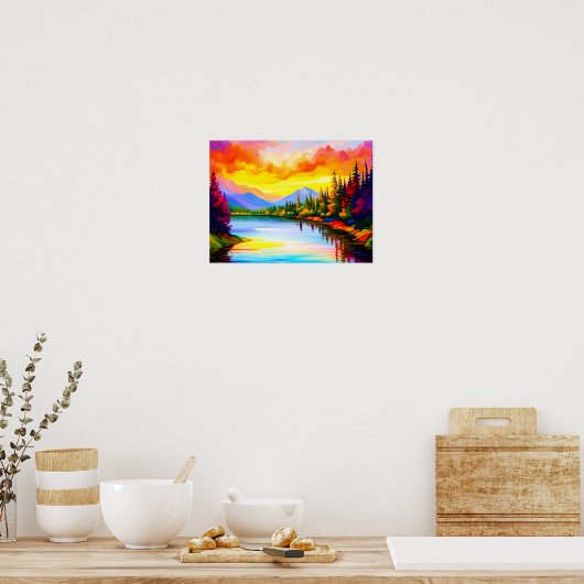 Briljante gekleurde tekening van zonsondergang ove poster (Keuken)