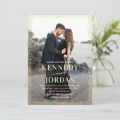 Briljante gloed Moderne foto bruiloft uitnodiging (Staand voorkant)