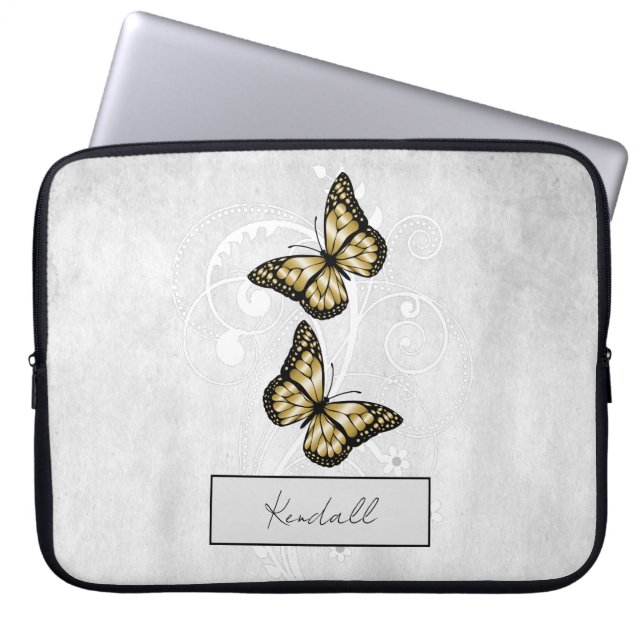 Briljante goudvlinders laptop sleeve (Voorkant)