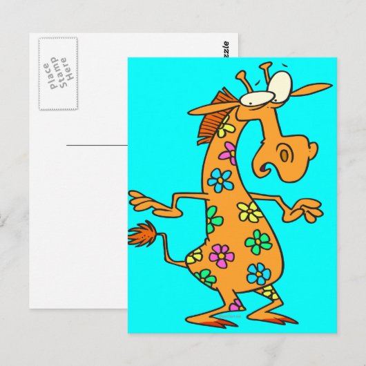 briljante hippie bloemen giraffe cartoon briefkaart (Voorkant / Achterkant)