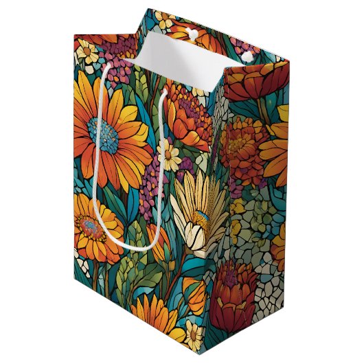 Briljante kleur Mozaïek Bloemen Medium Cadeauzakje (Voorkant Gekanteld)