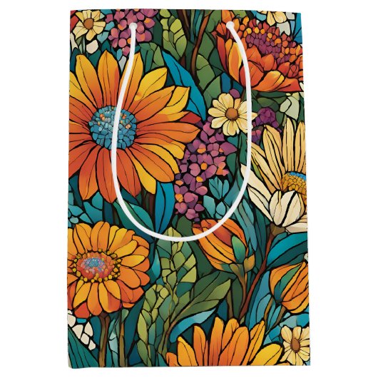 Briljante kleur Mozaïek Bloemen Medium Cadeauzakje (Voorkant)