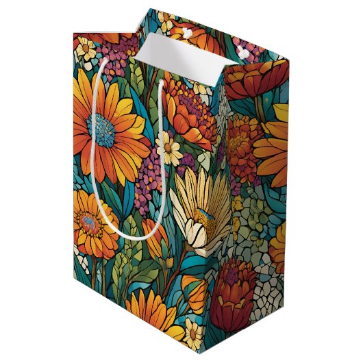 Briljante kleur Mozaïek Bloemen Medium Cadeauzakje (Achterkant Gekanteld)