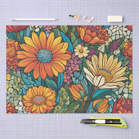 Briljante kleur Mozaïek Bloemen Tissuepapier (Craft)