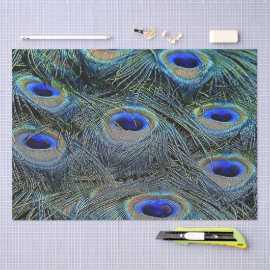 Briljante kleuren Peacock Feathers Blue Gold Tissuepapier (Craft)