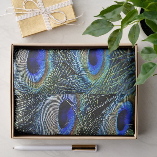 Briljante kleuren Peacock Feathers Blue Gold Tissuepapier (Geschenk)